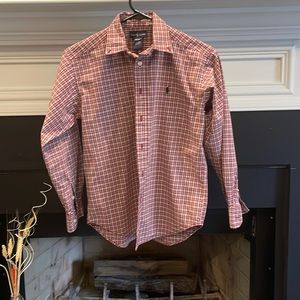 Boys Red, Tan, and White Ralph Lauren Button Down dress shirt size M